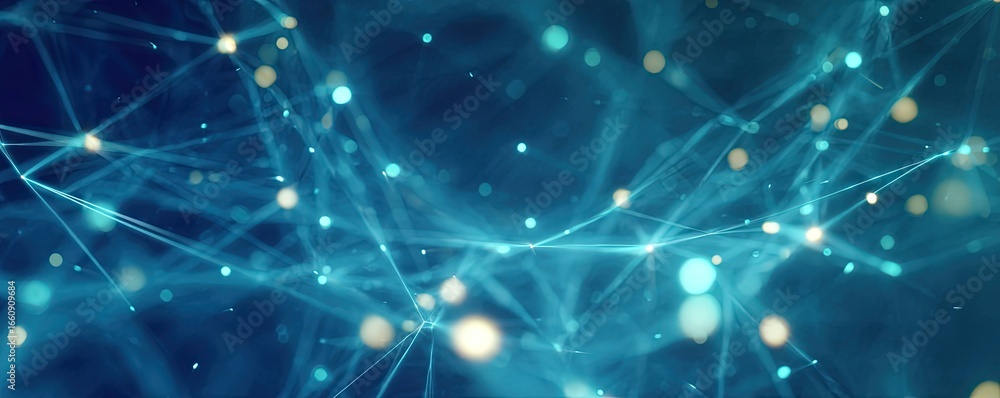 Poster creating a dynamic digital space abstract graphic design with blue glow elements