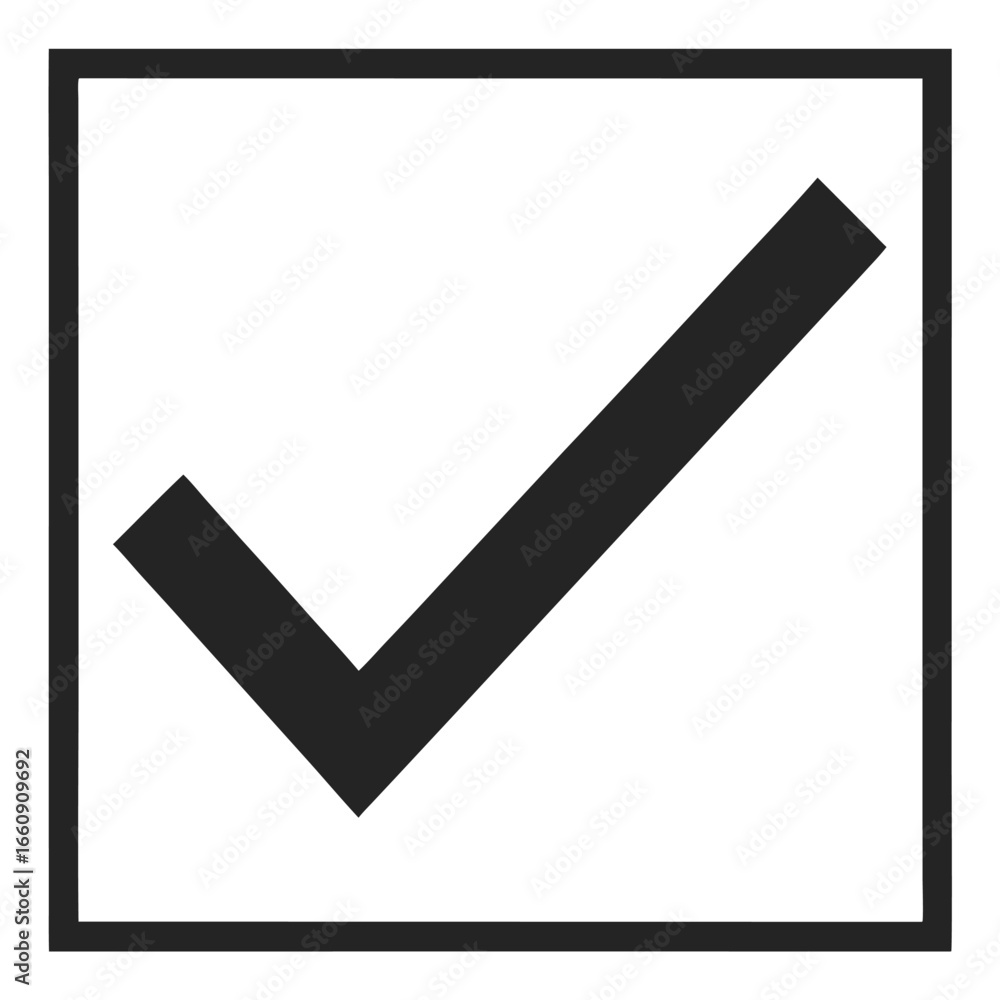 Poster black check mark inside square outline on white background checklist tick