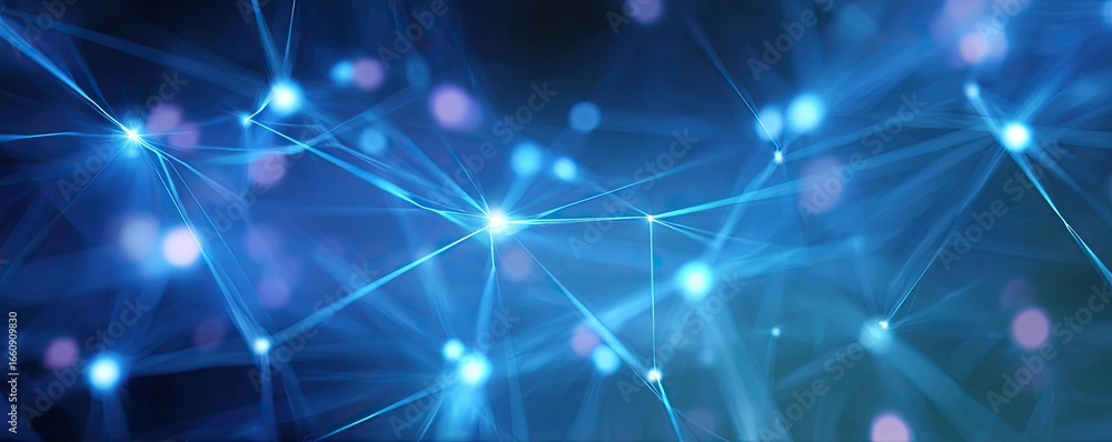 Poster exploring futuristic abstract blue digital art in an immersive networked virtual environment