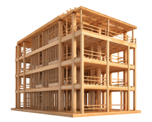 Wooden building frame construction structure