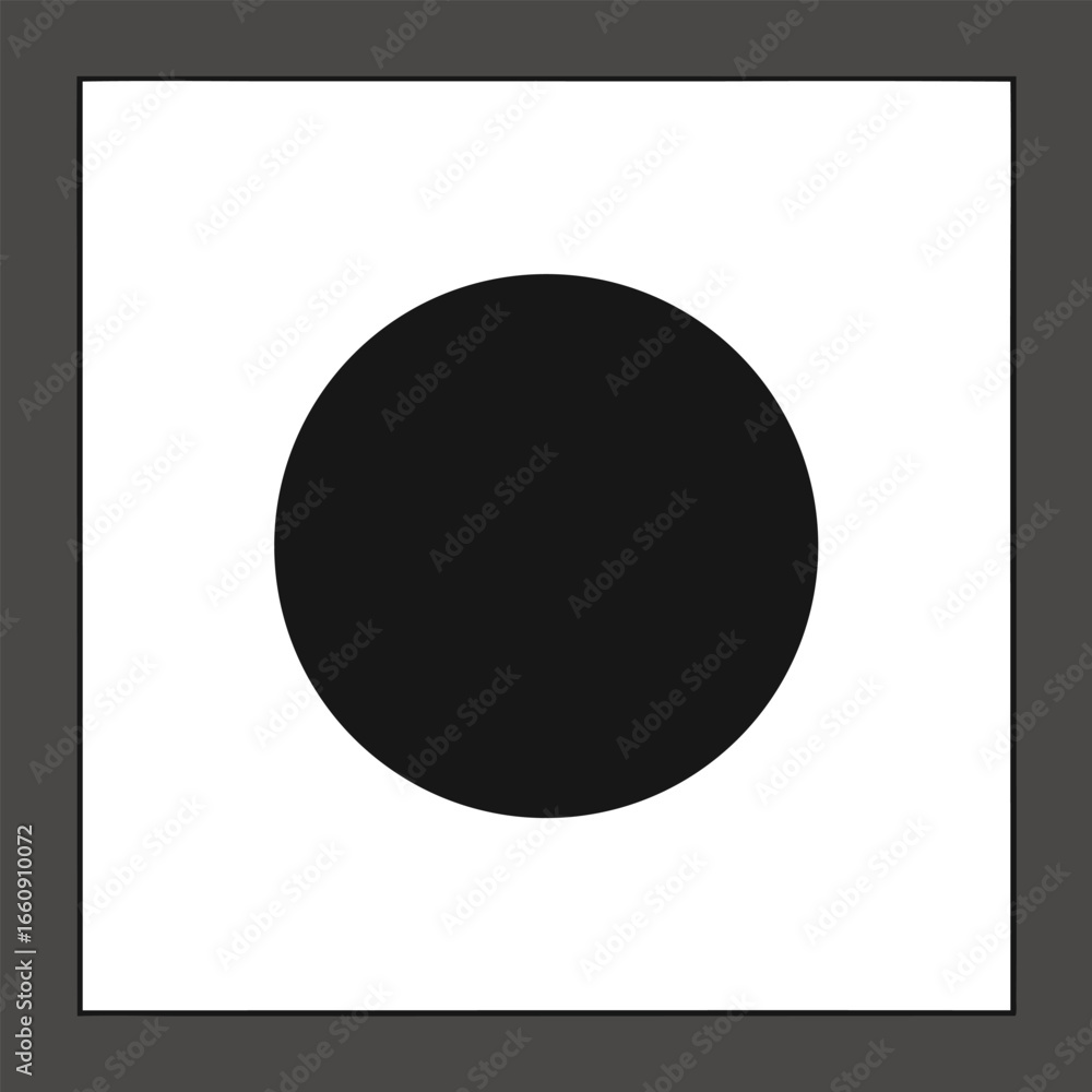 Poster black circle centered on a white square with gray border round shape