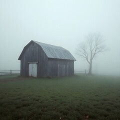Barn in Foggy Countryside barn in the fog