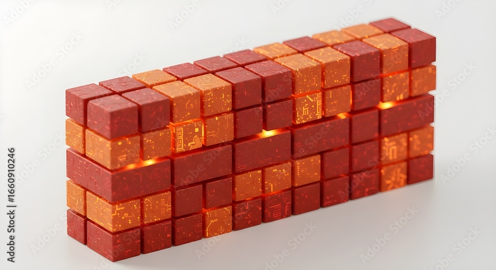 Poster abstract pattern of red and orange cubes