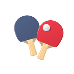 Illustration of two ping pong paddles, one red and one blue, with a white table tennis ball