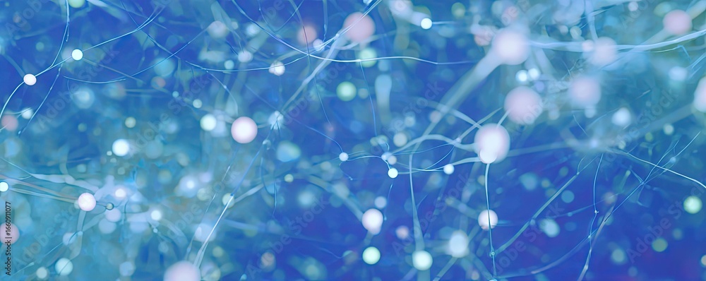 Poster visualizing digital connectivity futuristic graphic design in an abstract blue network environment