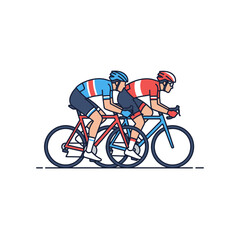 Obraz premium Two cyclists race on bicycles side by side.