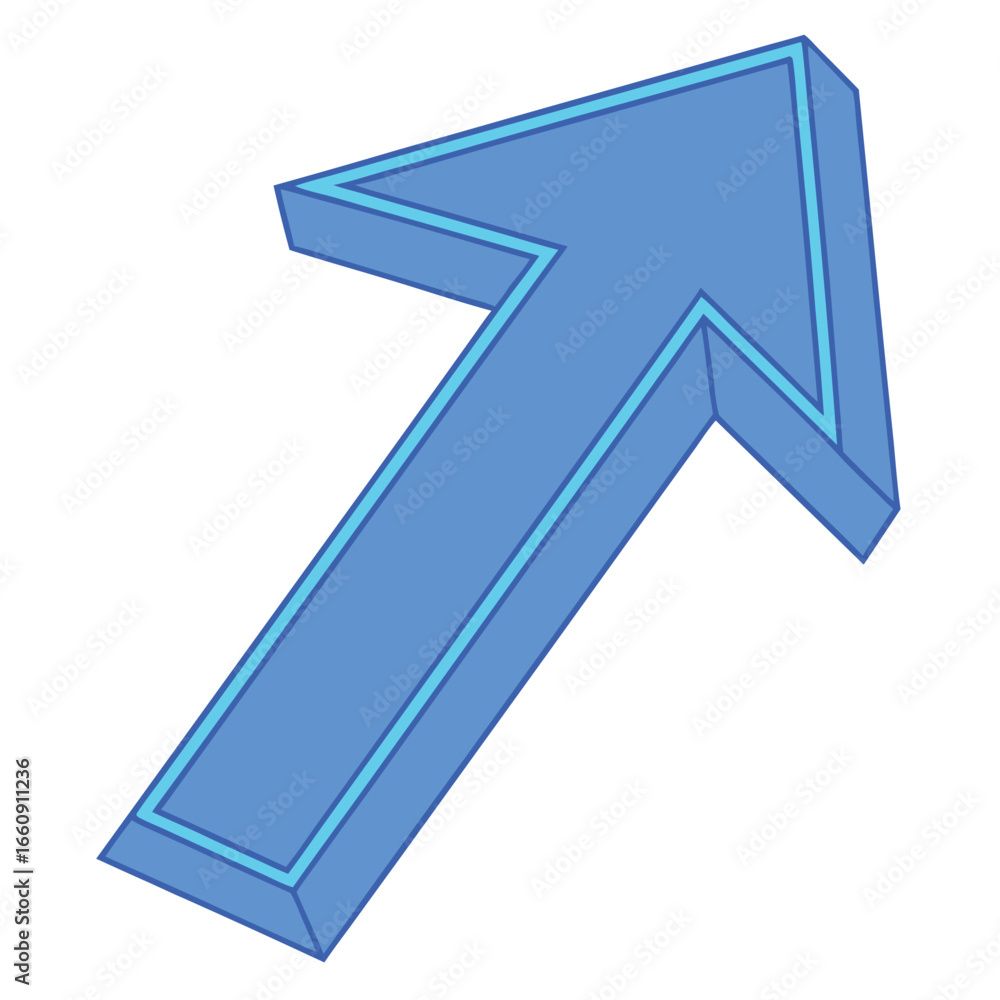 Aufkleber blue 3d isometric arrow pointing up and right on white background diagonal direction