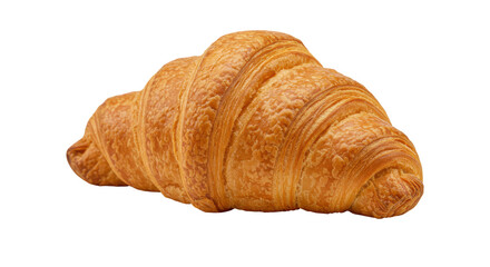 Freshly baked croissant with golden color and flaky texture isolated on white background