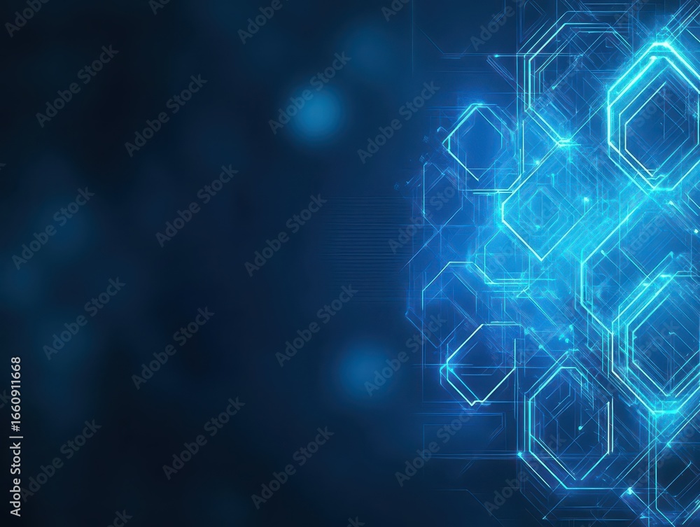 Poster abstract futuristic digital technology background featu glowing hexagons and neon blue lines for inn