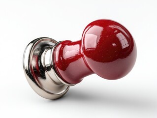 Red and chrome rounded knob on a white background