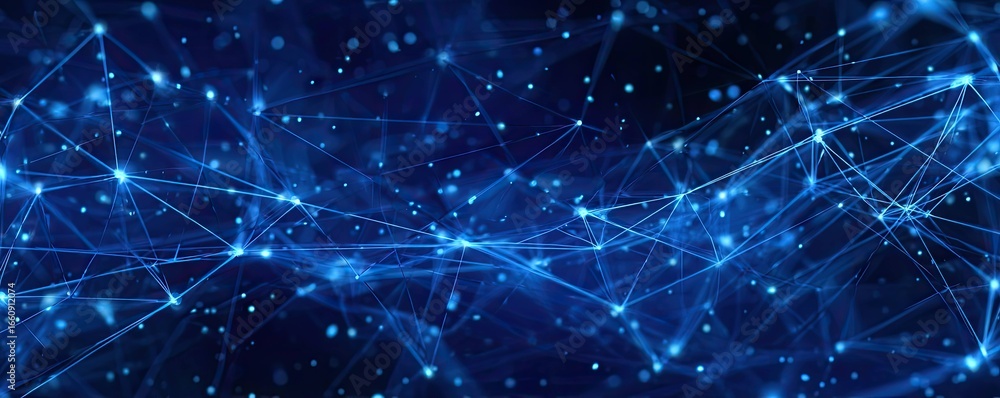 Poster exploring abstract blue digital backgrounds in virtual graphic design and network connections
