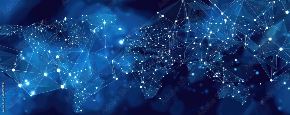 Poster exploring abstract blue digital background global network and connectivity in virtual environments