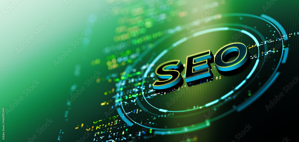 Aufkleber futuristic digital interface displays seo concept with glowing data streams