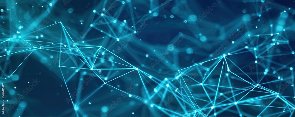 Poster blue technological concept illuminated digital network visualization in abstract virtual space
