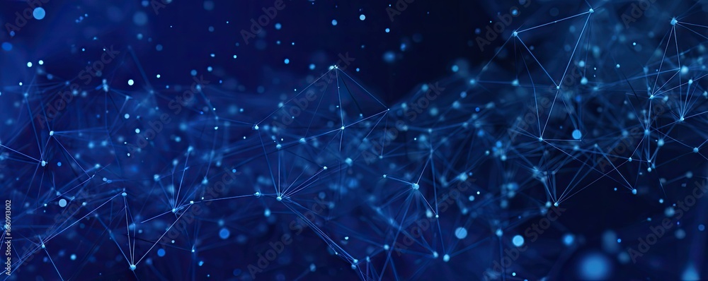 Poster abstract art in a blue digital network exploring artistic perspectives in virtual environments