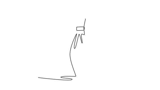 Animated self drawing of continuous line draw a single bowling pin is standing upright. Symbolizing clear objective, target, competitive, and the challenge of the game. Full length one line animation