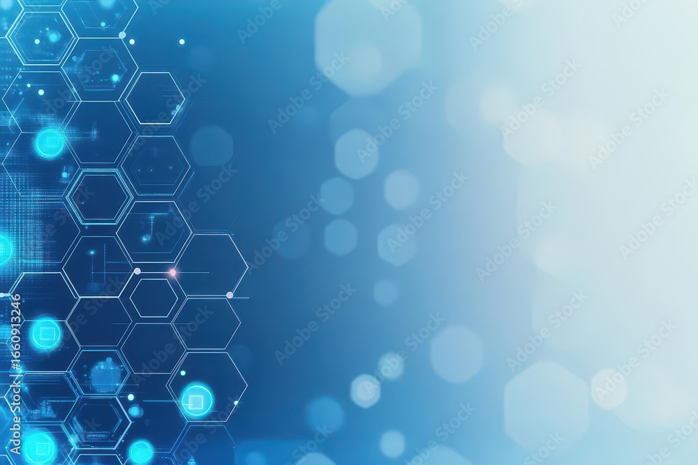 Poster abstract technology background with hexagonal shapes digital network lines glowing futuristic patter