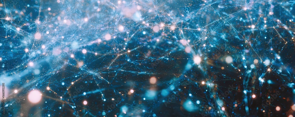 Aufkleber digital network event virtual space abstract art cyber environment close-up view blue glow concept