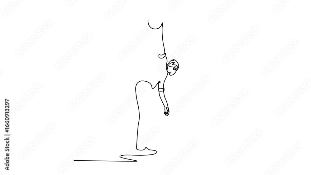 Poster animated self drawing of continuous line draw professional man bowling player ready to roll bowling 
