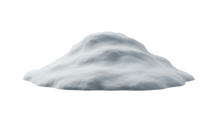 A large fluffy mound of white snow resting on a flat surface isolated on white background