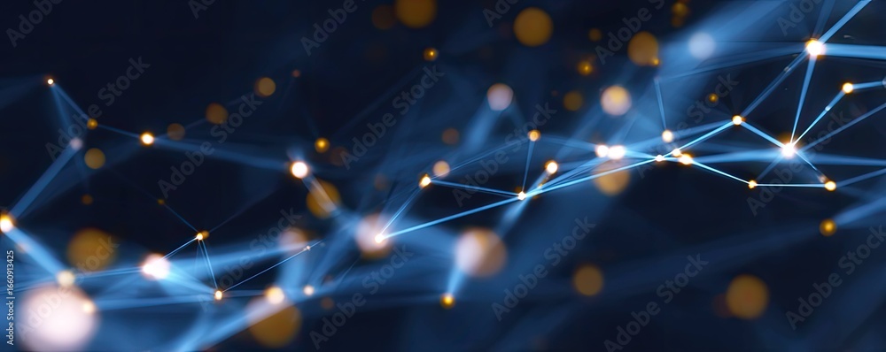Poster digital network action virtual space abstract art tech environment close-up view blue glow concept