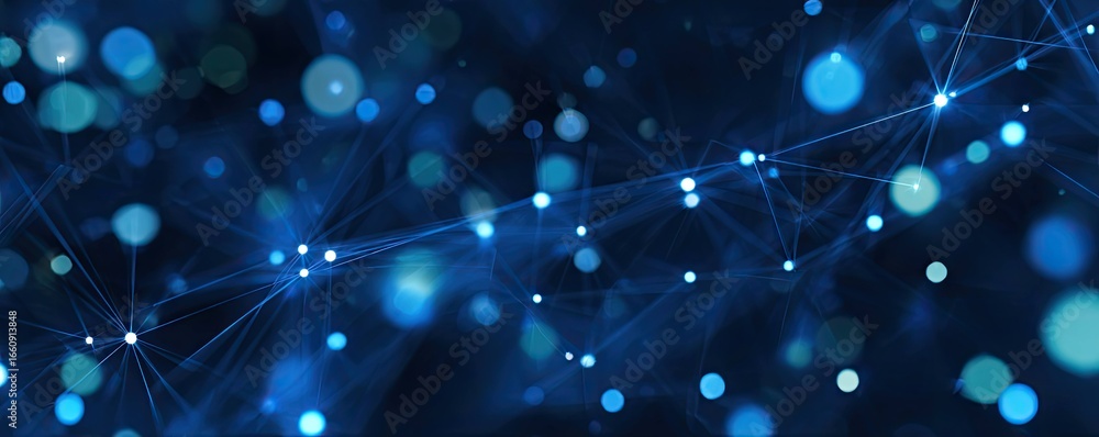 Poster exploring digital networks virtual realm abstract art technology environment close-up view blue glow
