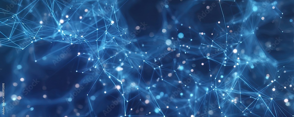 Poster virtual space exploration close-up of abstract digital networks with glowing blue elements