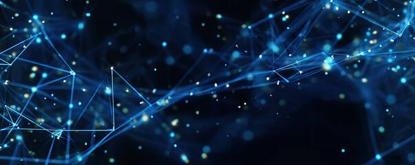 Abstract Blue Connectivity Illuminated Digital Network Art in a Virtual Aerial Graphic Environment