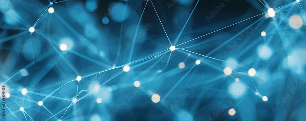 Poster cyber environment visualization abstract digital art and blue network connections in virtual space