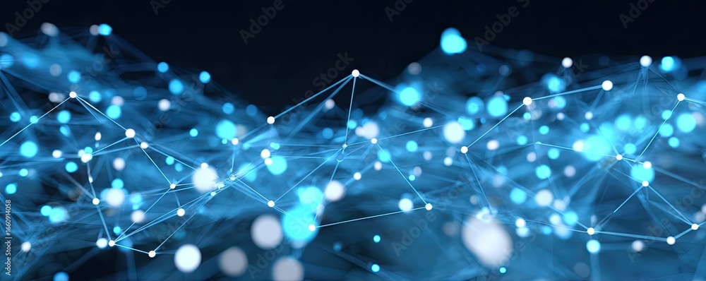 Aufkleber futuristic virtual space illuminated digital network display and abstract art in blue environment