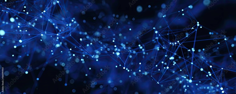 Poster blue aesthetic graphic design connecting high-tech digital networks in virtual environments