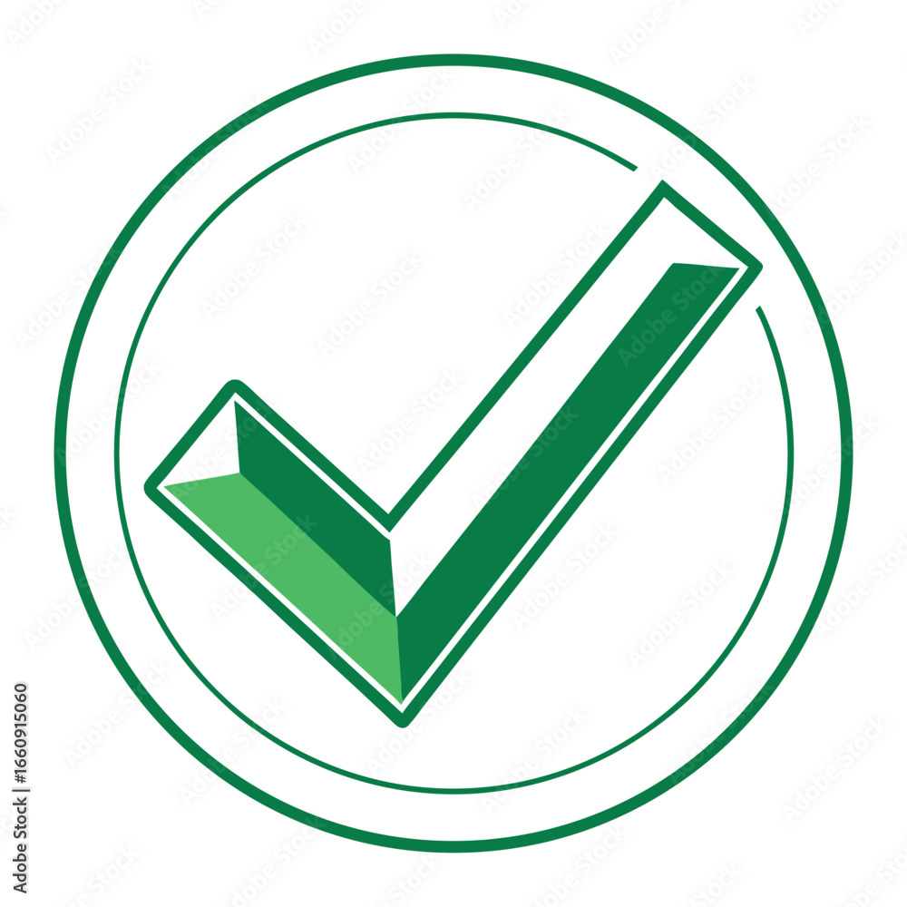 Poster green check mark with gradient shading inside a circle tick correct