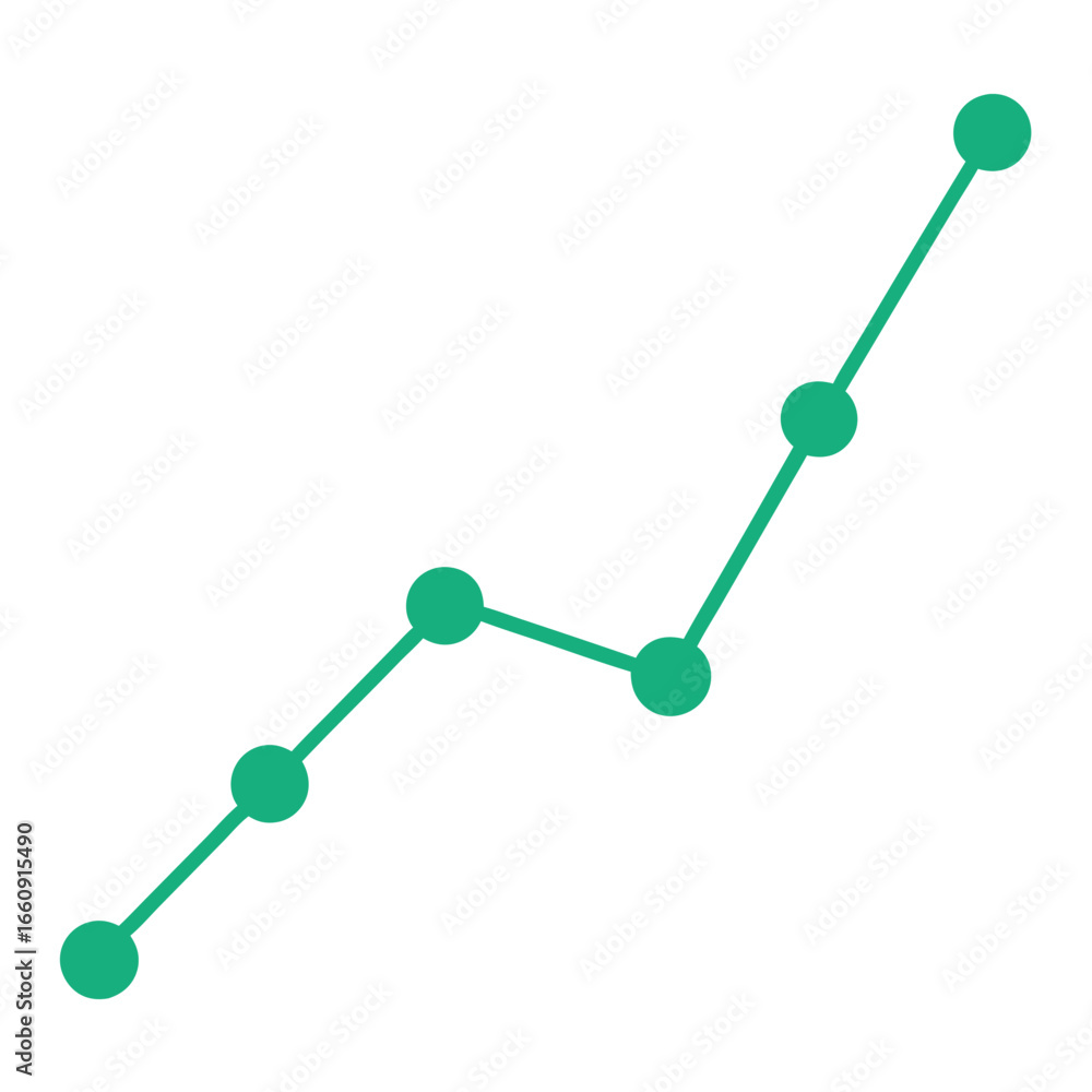 Poster green line graph with upward trend and data points vector illustration