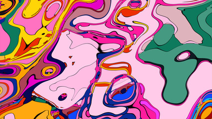 Close up of swirling vibrant colors creating an abstract fluid, and psychedelic pattern design effect