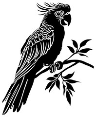 Silhouette of cockatoo bird standing on branch