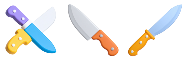 Colorful Kitchen Knives With Transparent Background Including Orange Blue Yellow And Purple Handles