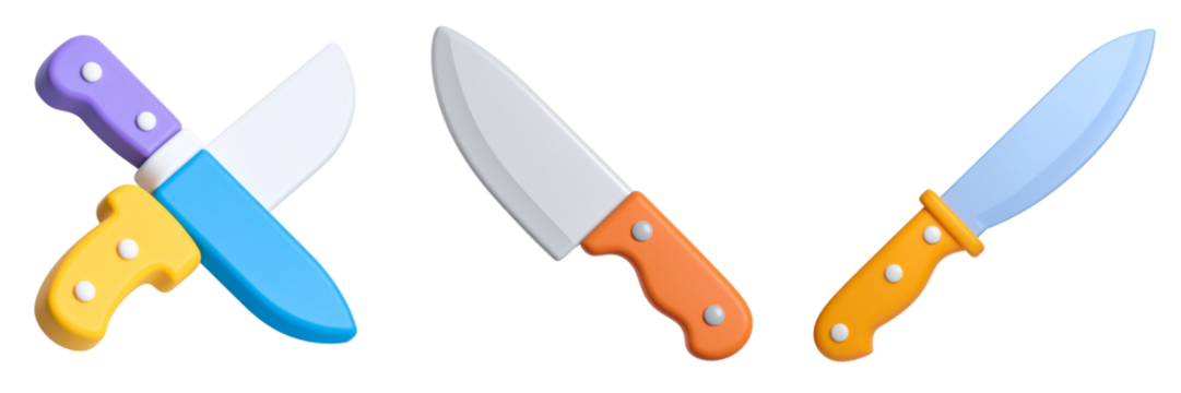 Colorful Kitchen Knives With Transparent Background Including Orange Blue Yellow And Purple Handles