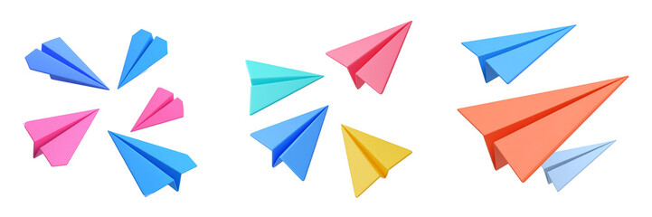 Colorful Paper Airplanes Against Transparent Background Abstract Composition Representing Flight and Creativity