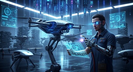 Futuristic Drone Technician: A Cyberpunk Vision of Advanced Technology