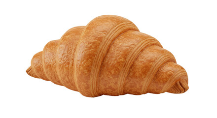 Freshly baked croissant resting isolated on white background showcasing flaky layers and golden color