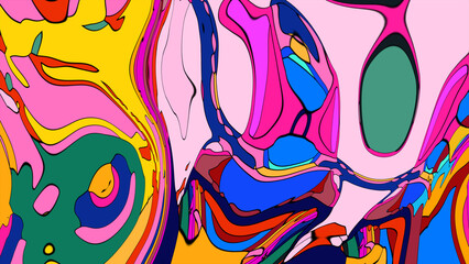 Close up of swirling vibrant colors creating an abstract fluid, and psychedelic pattern design effect