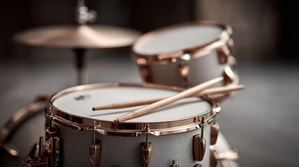 Obraz premium Close-up evokes the energy and rhythm of music, capturing a drum set ready for a performance.