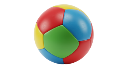 Colorful inflatable ball with red yellow green and blue panels isolated on white background