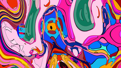 Close up of swirling vibrant colors creating an abstract fluid, and psychedelic pattern design effect