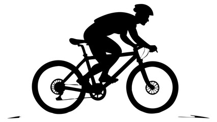 Fototapeta premium Silhouette of a cyclist wearing a helmet riding a bicycle on a white background with arrows at the bottom