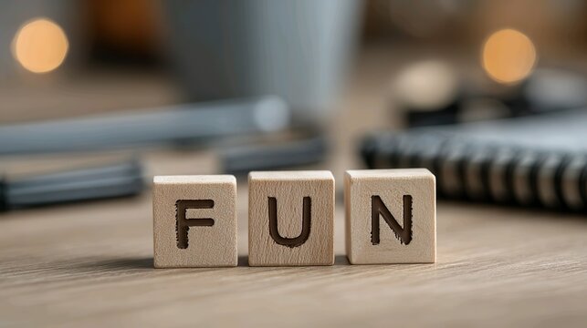 Fun word on wooden blocks concept joy and entertainment