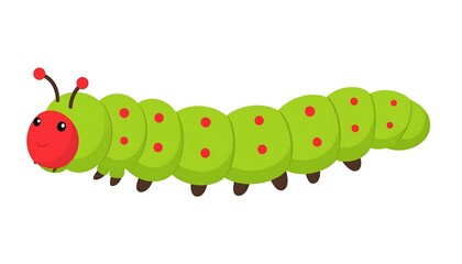 Delightful green caterpillar with playful red spots and smiling face, perfect for children's