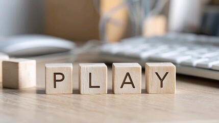 Play word on wooden blocks concept fun and creativity