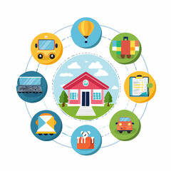 Fototapeta premium Home and Travel Circle: Flat Vector Illustration