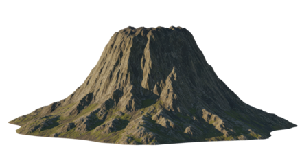 Volcanic mountain isolated on white background rugged terrain lush greenery majestic scenery